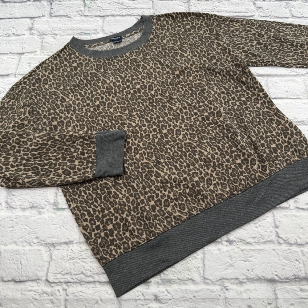 Splendid Womens XL Leopard Print Sweatshirt Brown Tan Crew Neck Pullover